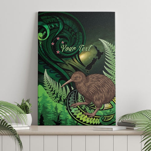 Kiwi New Zealand Personalised Canvas Wall Art Aotearoa Map Silver Fern Koru Pattern