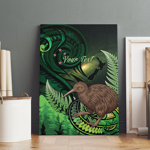Kiwi New Zealand Personalised Canvas Wall Art Aotearoa Map Silver Fern Koru Pattern