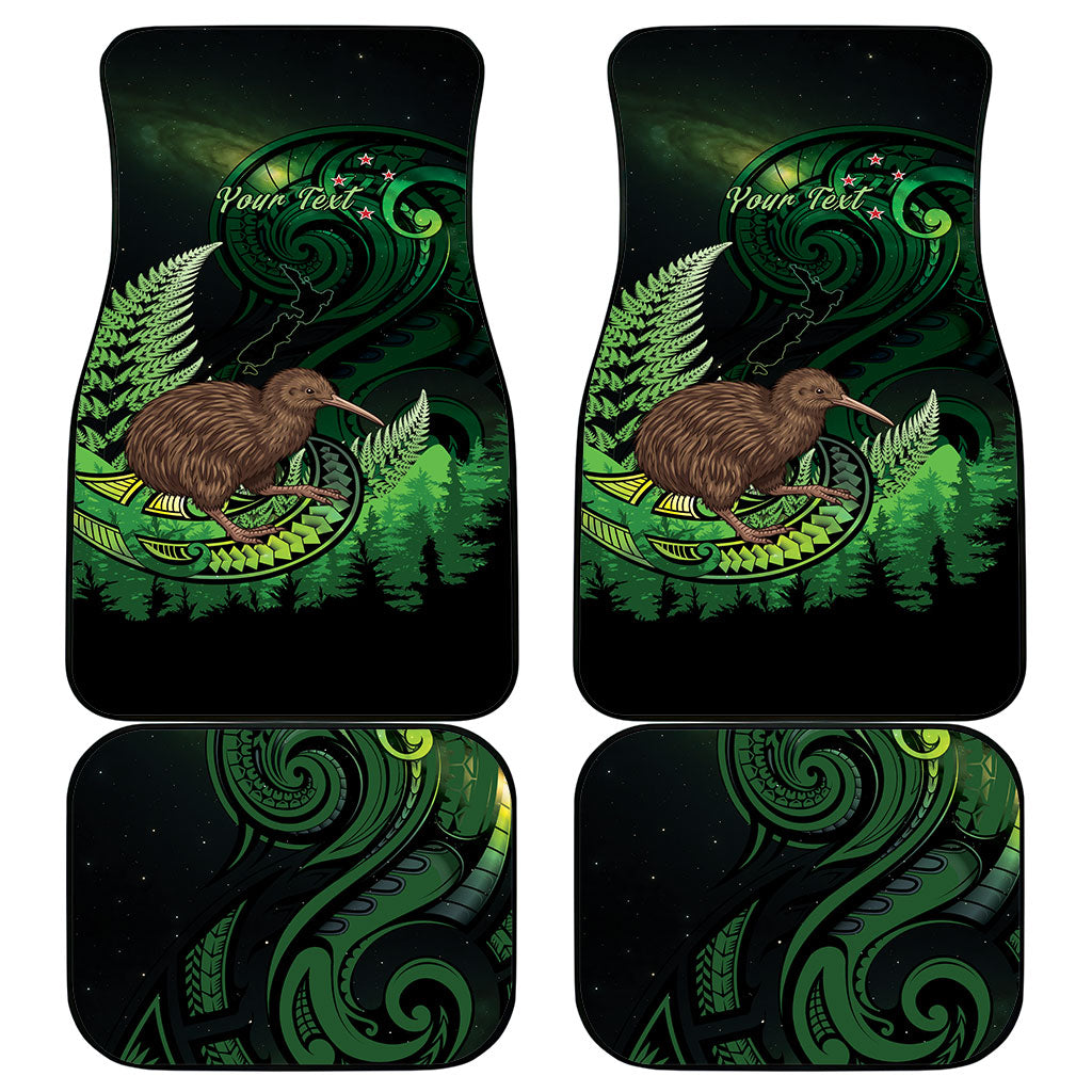 Kiwi New Zealand Personalised Car Mats Aotearoa Map Silver Fern Koru Pattern