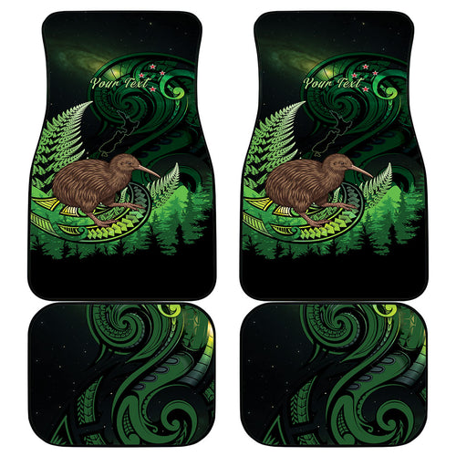 Kiwi New Zealand Personalised Car Mats Aotearoa Map Silver Fern Koru Pattern