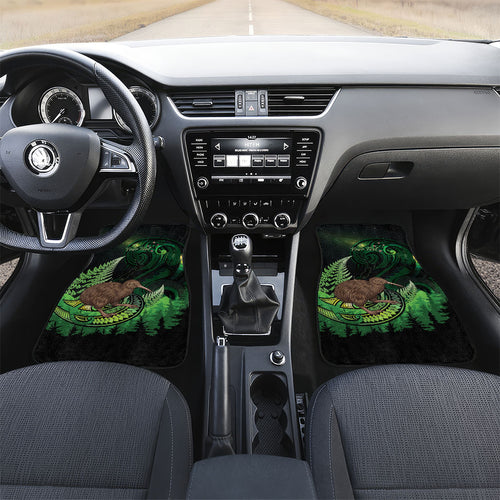 Kiwi New Zealand Personalised Car Mats Aotearoa Map Silver Fern Koru Pattern