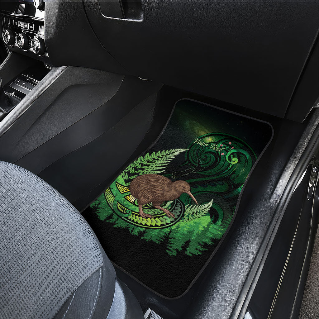 Kiwi New Zealand Personalised Car Mats Aotearoa Map Silver Fern Koru Pattern