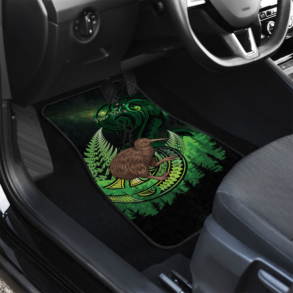 Kiwi New Zealand Personalised Car Mats Aotearoa Map Silver Fern Koru Pattern