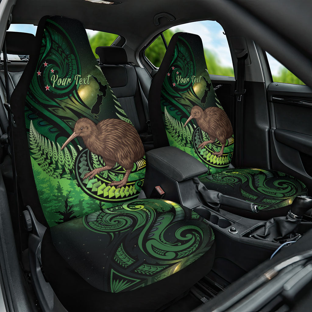 Kiwi New Zealand Personalised Car Seat Cover Aotearoa Map Silver Fern Koru Pattern