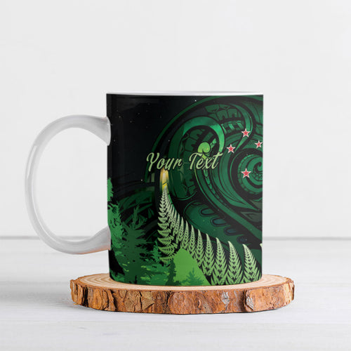Kiwi New Zealand Personalised Ceramic Mug Aotearoa Map Silver Fern Koru Pattern