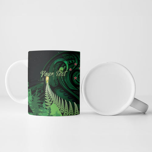 Kiwi New Zealand Personalised Ceramic Mug Aotearoa Map Silver Fern Koru Pattern
