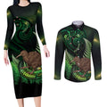 Kiwi New Zealand Personalised Couples Matching Long Sleeve Bodycon Dress and Long Sleeve Button Shirt Aotearoa Map Silver Fern Koru Pattern