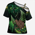 Kiwi New Zealand Personalised Cross Shoulder Shirt Aotearoa Map Silver Fern Koru Pattern