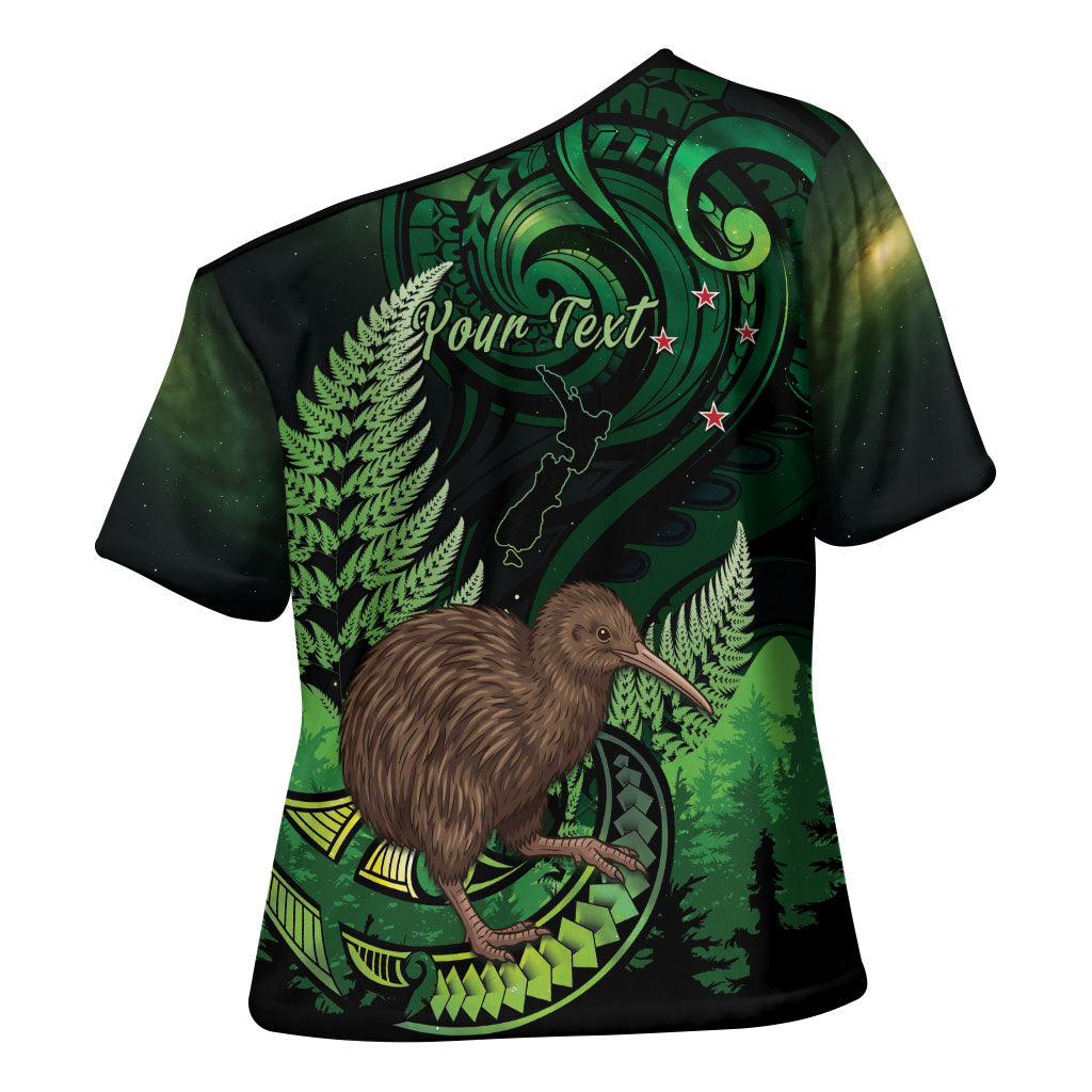 Kiwi New Zealand Personalised Cross Shoulder Shirt Aotearoa Map Silver Fern Koru Pattern