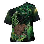 Kiwi New Zealand Personalised Cross Shoulder Shirt Aotearoa Map Silver Fern Koru Pattern