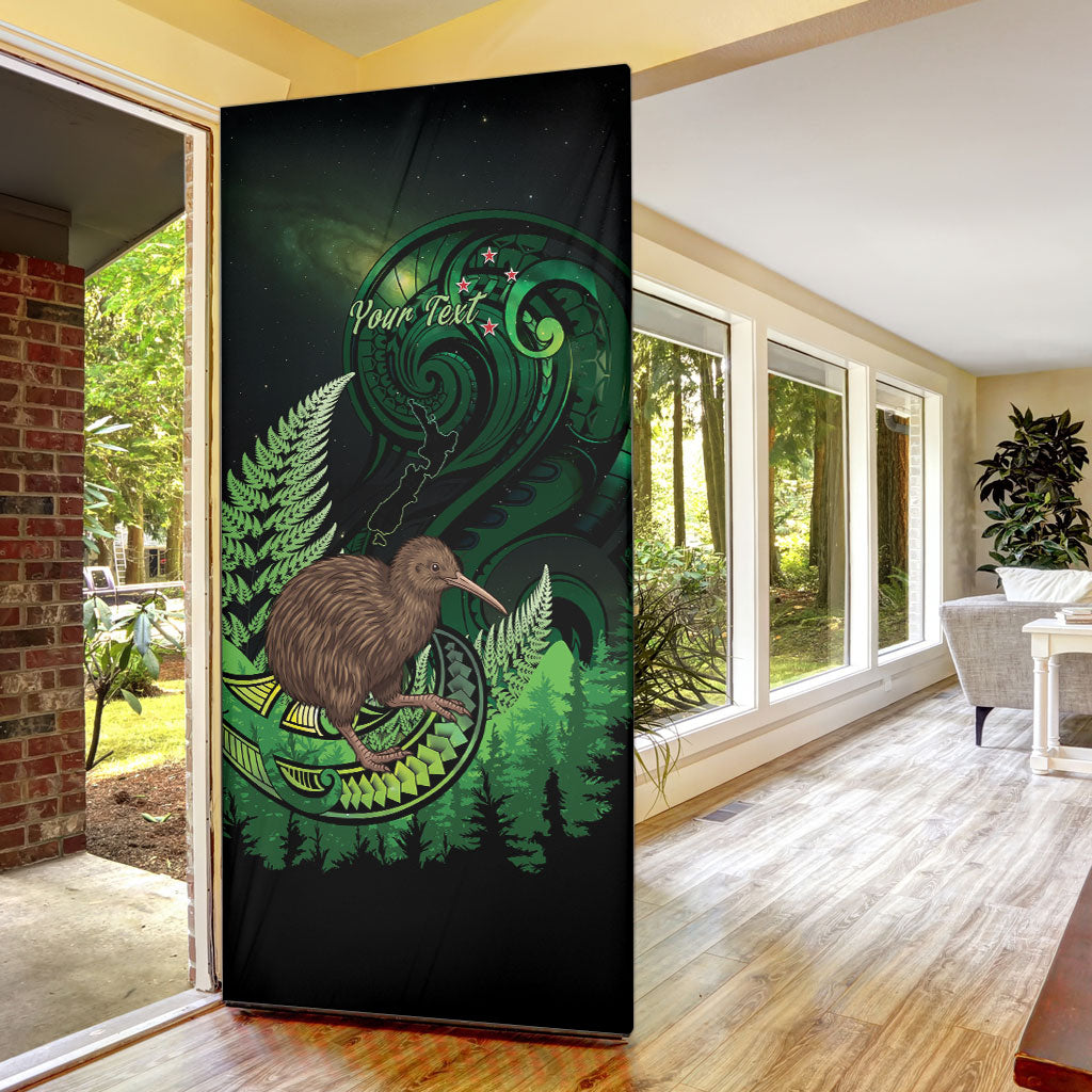 Kiwi New Zealand Personalised Door Cover Aotearoa Map Silver Fern Koru Pattern