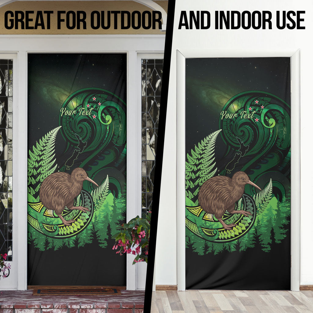 Kiwi New Zealand Personalised Door Cover Aotearoa Map Silver Fern Koru Pattern