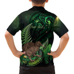 Kiwi New Zealand Personalised Family Matching Long Sleeve Bodycon Dress and Hawaiian Shirt Aotearoa Map Silver Fern Koru Pattern