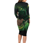 Kiwi New Zealand Personalised Family Matching Long Sleeve Bodycon Dress and Hawaiian Shirt Aotearoa Map Silver Fern Koru Pattern