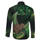 Kiwi New Zealand Personalised Family Matching Off The Shoulder Long Sleeve Dress and Hawaiian Shirt Aotearoa Map Silver Fern Koru Pattern