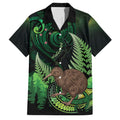 Kiwi New Zealand Personalised Family Matching Off Shoulder Maxi Dress and Hawaiian Shirt Aotearoa Map Silver Fern Koru Pattern