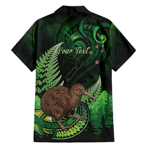 Kiwi New Zealand Personalised Family Matching Off Shoulder Short Dress and Hawaiian Shirt Aotearoa Map Silver Fern Koru Pattern