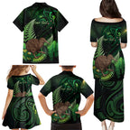Kiwi New Zealand Personalised Family Matching Puletasi and Hawaiian Shirt Aotearoa Map Silver Fern Koru Pattern