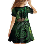 Kiwi New Zealand Personalised Family Matching Short Sleeve Bodycon Dress and Hawaiian Shirt Aotearoa Map Silver Fern Koru Pattern