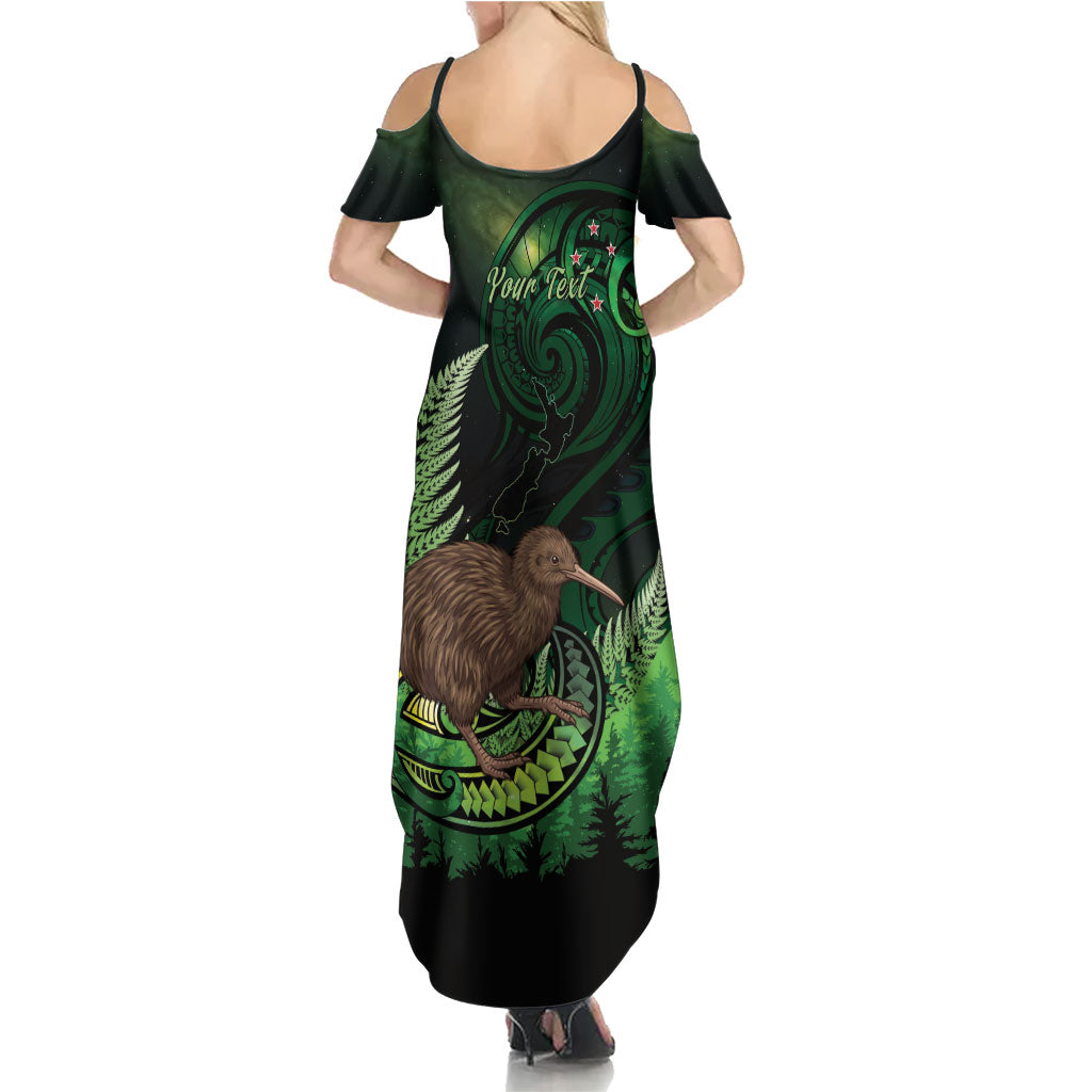 Kiwi New Zealand Personalised Family Matching Summer Maxi Dress and Hawaiian Shirt Aotearoa Map Silver Fern Koru Pattern