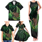 Kiwi New Zealand Personalised Family Matching Tank Maxi Dress and Hawaiian Shirt Aotearoa Map Silver Fern Koru Pattern