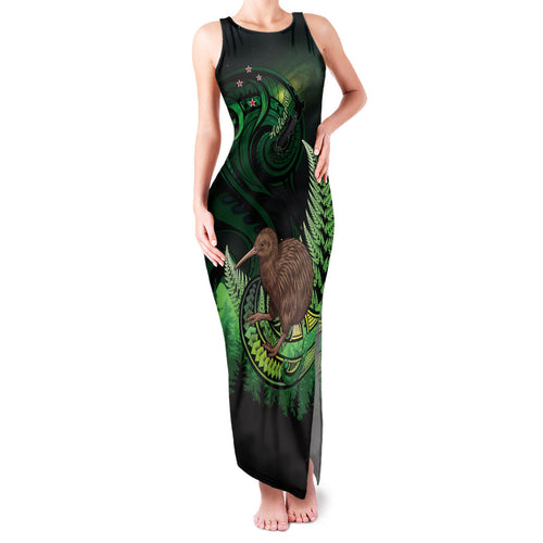 Kiwi New Zealand Personalised Family Matching Tank Maxi Dress and Hawaiian Shirt Aotearoa Map Silver Fern Koru Pattern