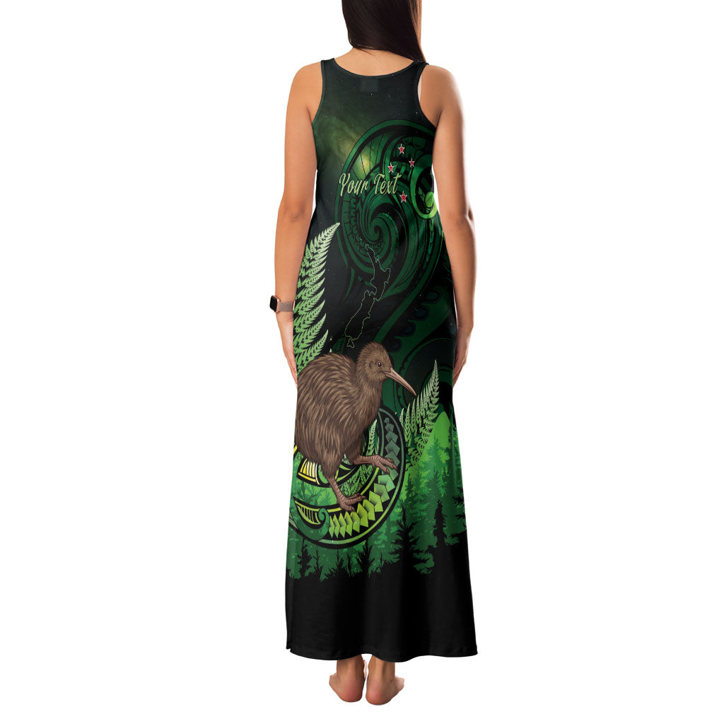 Kiwi New Zealand Personalised Family Matching Tank Maxi Dress and Hawaiian Shirt Aotearoa Map Silver Fern Koru Pattern
