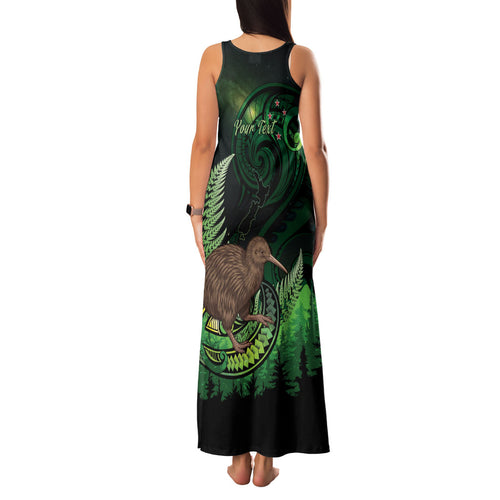 Kiwi New Zealand Personalised Family Matching Tank Maxi Dress and Hawaiian Shirt Aotearoa Map Silver Fern Koru Pattern