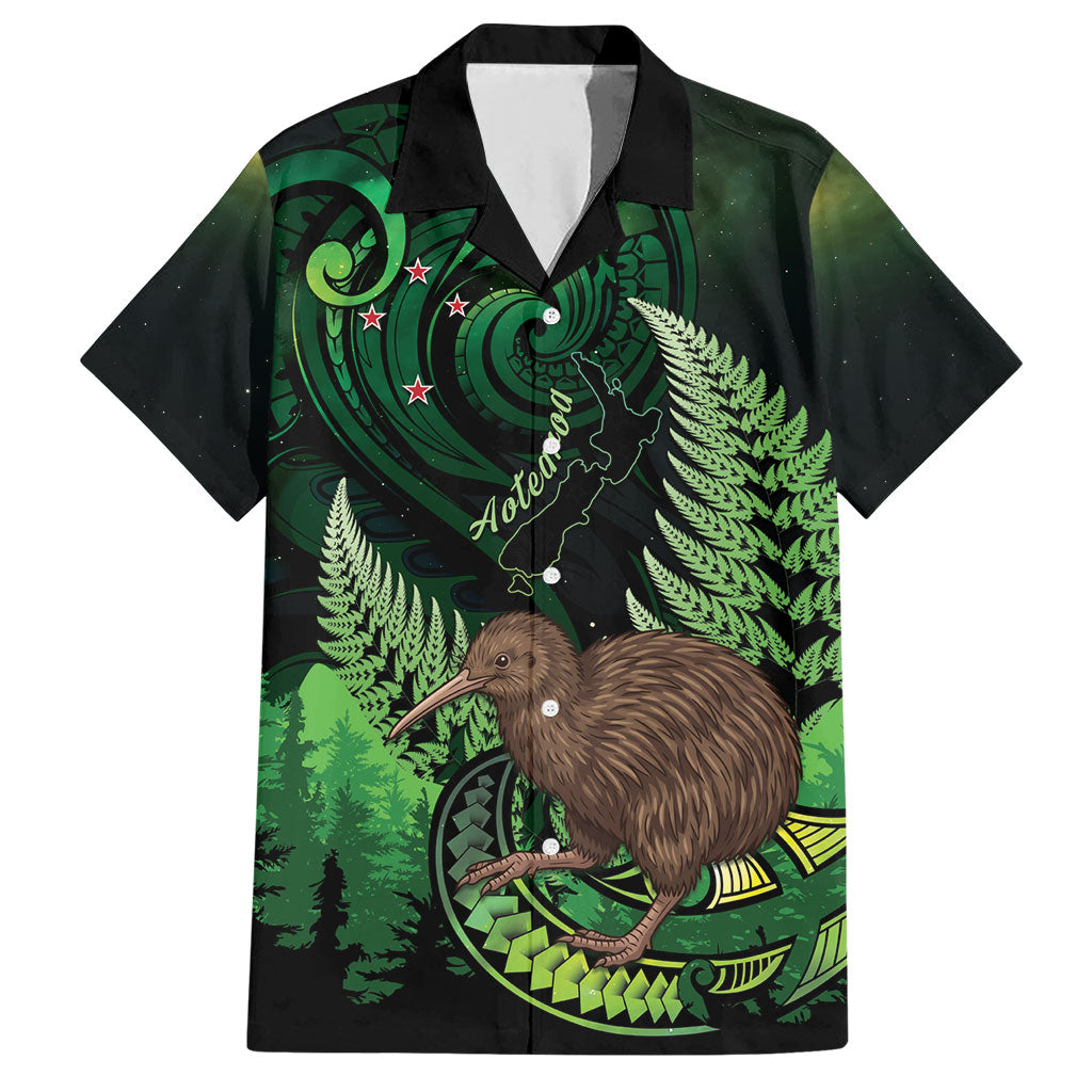 Kiwi New Zealand Personalised Hawaiian Shirt Aotearoa Map Silver Fern Koru Pattern