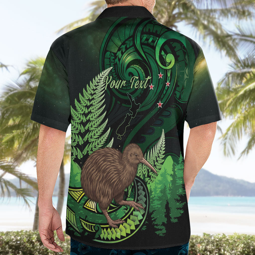Kiwi New Zealand Personalised Hawaiian Shirt Aotearoa Map Silver Fern Koru Pattern
