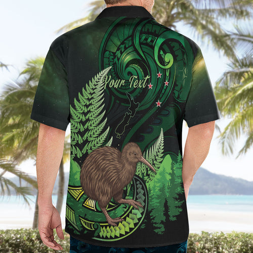 Kiwi New Zealand Personalised Hawaiian Shirt Aotearoa Map Silver Fern Koru Pattern