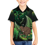 Kiwi New Zealand Personalised Hawaiian Shirt Aotearoa Map Silver Fern Koru Pattern