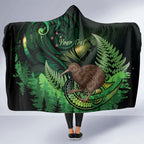 Kiwi New Zealand Personalised Hooded Blanket Aotearoa Map Silver Fern Koru Pattern
