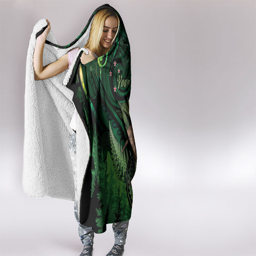 Kiwi New Zealand Personalised Hooded Blanket Aotearoa Map Silver Fern Koru Pattern