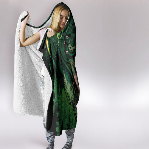 Kiwi New Zealand Personalised Hooded Blanket Aotearoa Map Silver Fern Koru Pattern