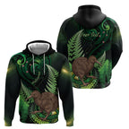 Kiwi New Zealand Personalised Hoodie Aotearoa Map Silver Fern Koru Pattern