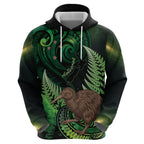 Kiwi New Zealand Personalised Hoodie Aotearoa Map Silver Fern Koru Pattern