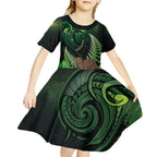 Kiwi New Zealand Personalised Kid Short Sleeve Dress Aotearoa Map Silver Fern Koru Pattern