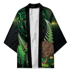Kiwi New Zealand Personalised Kimono Aotearoa Map Silver Fern Koru Pattern