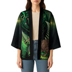 Kiwi New Zealand Personalised Kimono Aotearoa Map Silver Fern Koru Pattern