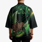 Kiwi New Zealand Personalised Kimono Aotearoa Map Silver Fern Koru Pattern