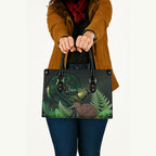 Kiwi New Zealand Personalised Leather Bag Aotearoa Map Silver Fern Koru Pattern