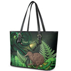 Kiwi New Zealand Personalised Leather Tote Bag Aotearoa Map Silver Fern Koru Pattern
