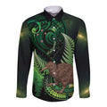 Kiwi New Zealand Personalised Long Sleeve Button Shirt Aotearoa Map Silver Fern Koru Pattern
