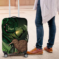 Kiwi New Zealand Personalised Luggage Cover Aotearoa Map Silver Fern Koru Pattern