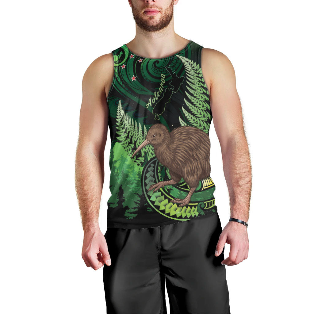 Kiwi New Zealand Personalised Men Tank Top Aotearoa Map Silver Fern Koru Pattern