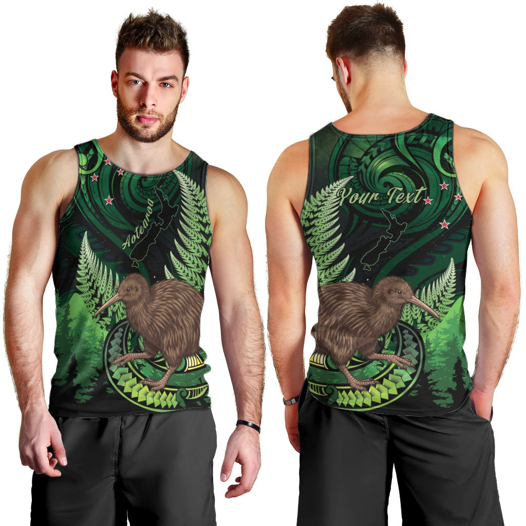 Kiwi New Zealand Personalised Men Tank Top Aotearoa Map Silver Fern Koru Pattern