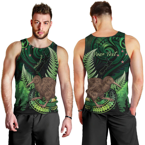 Kiwi New Zealand Personalised Men Tank Top Aotearoa Map Silver Fern Koru Pattern