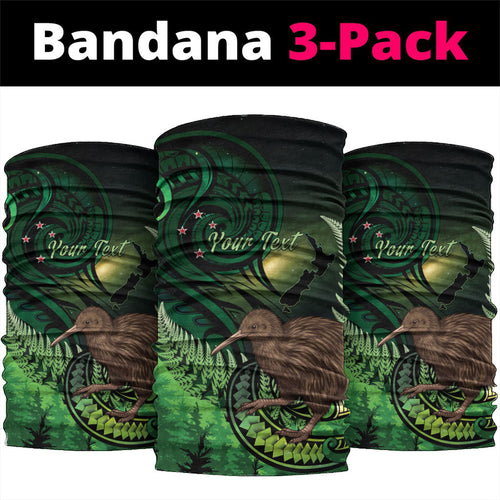 Kiwi New Zealand Personalised Neck Gaiter Aotearoa Map Silver Fern Koru Pattern