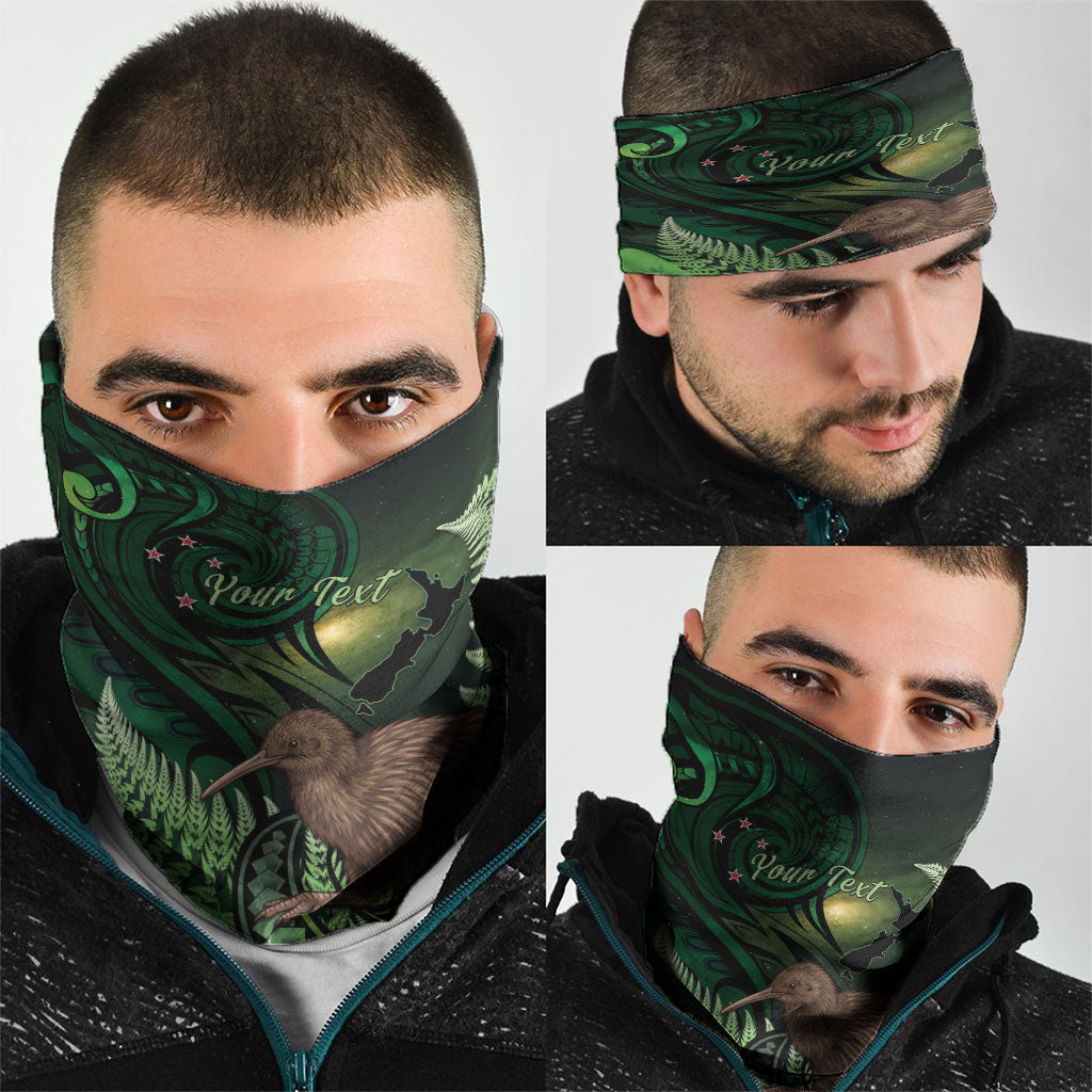 Kiwi New Zealand Personalised Neck Gaiter Aotearoa Map Silver Fern Koru Pattern